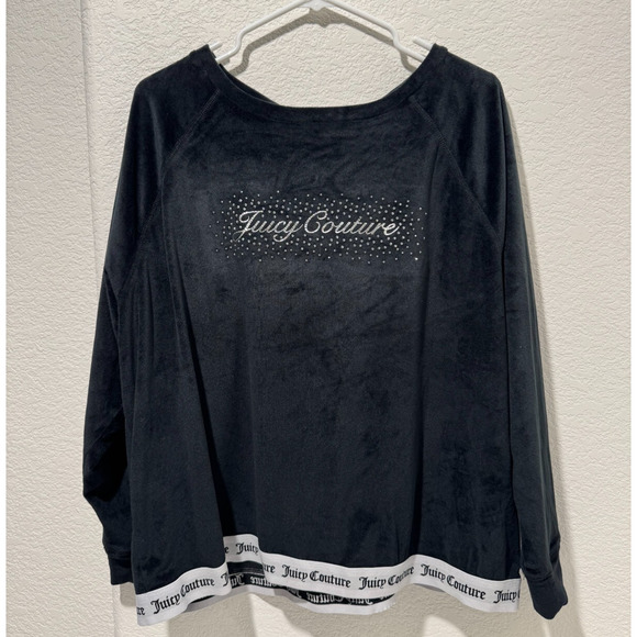 Juicy Couture Sleepwear Top Womens 2X Black Velour Rhinestone Bling Spell Out - Picture 1 of 8